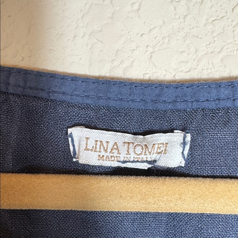 Lina Tomei Linen Blend Embroidered Shift Dress Made in Italy Artsy Casual Large - Picture 3 of 9